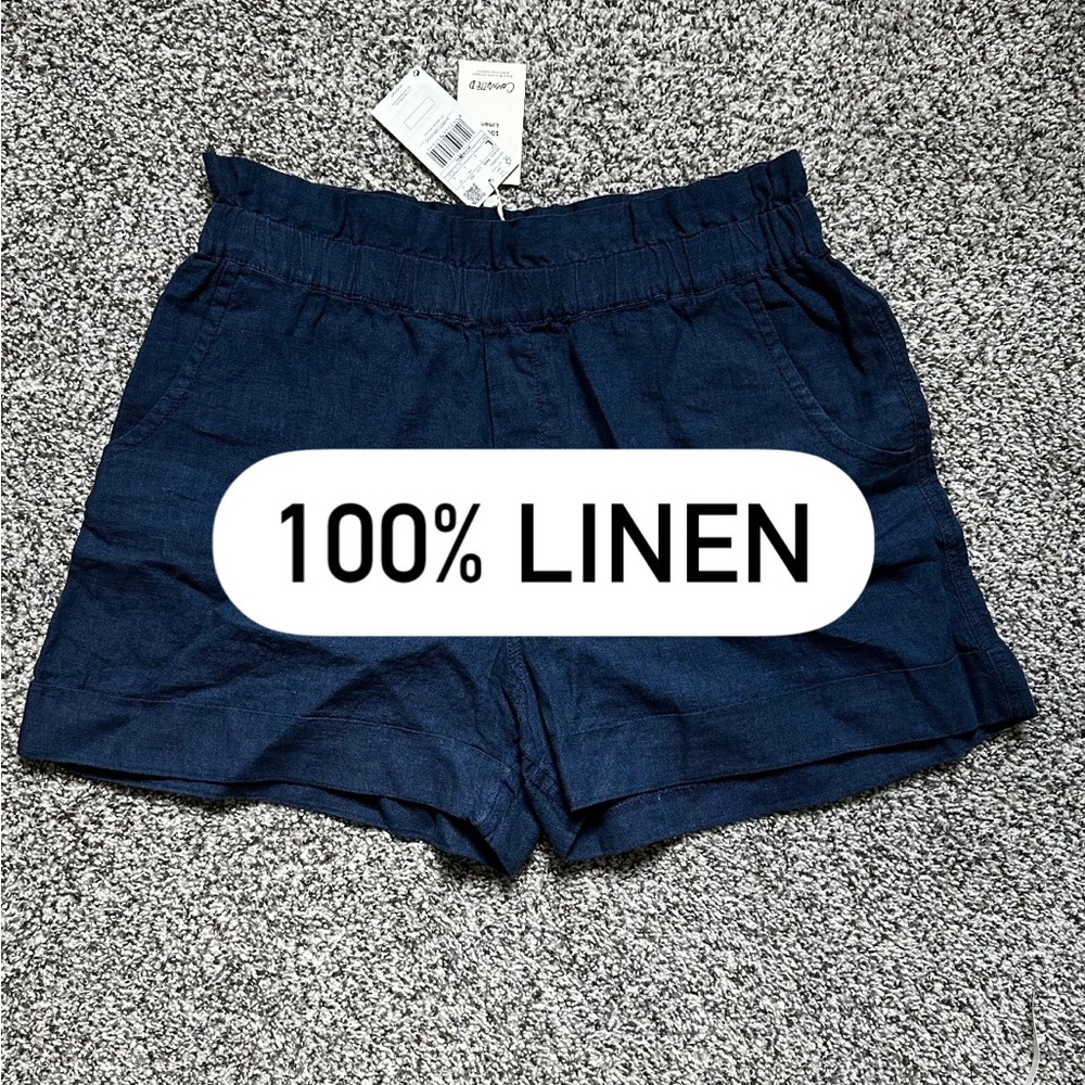 Navy blue 100% linen shorts L Mango
